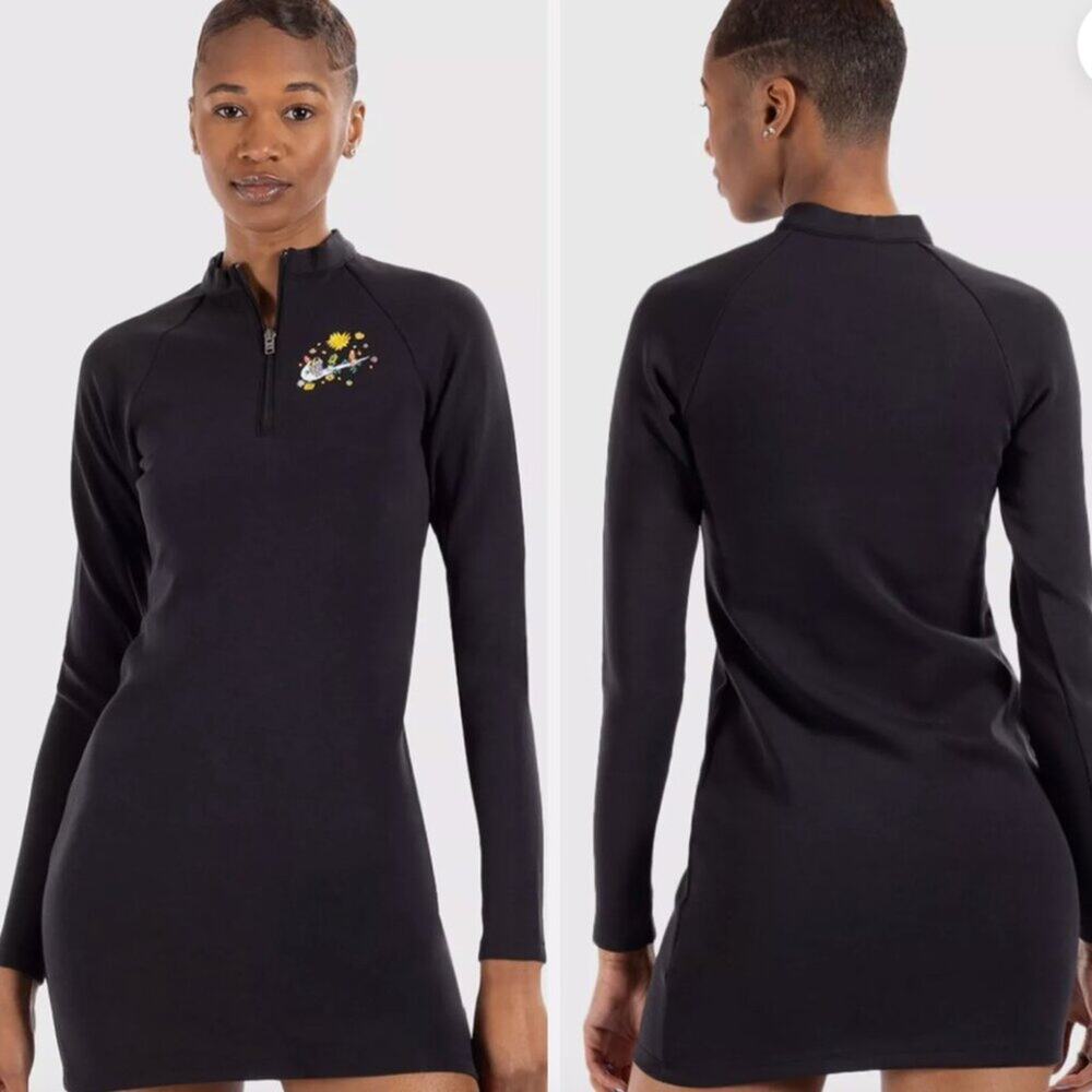 Nike Women's Black NWTEssential Floral Embroidered Long Sleeve Dress Size M